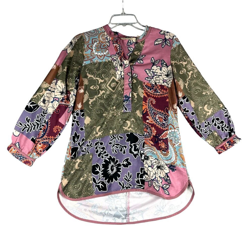 Soft Surroundings Top Womens Extra Small Petite Floral Colorful Patchwork Blouse
